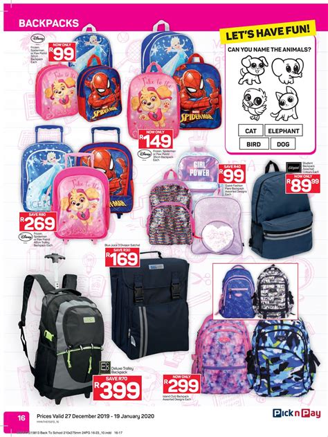 pick n pay school bags.